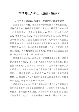 2022年上半年工作总结（镇乡）