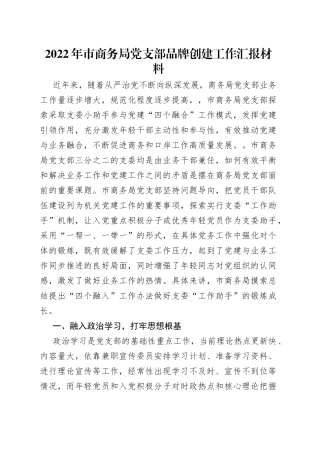 2022年市商务局党支部品牌创建工作汇报材料