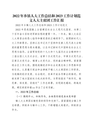 2022年乡镇人大工作总结和2023工作计划范文人大主席团工作汇报