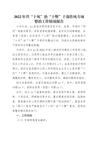 2022年兴“十风”治“十弊”干部作风专项整治工作情况报告（1）