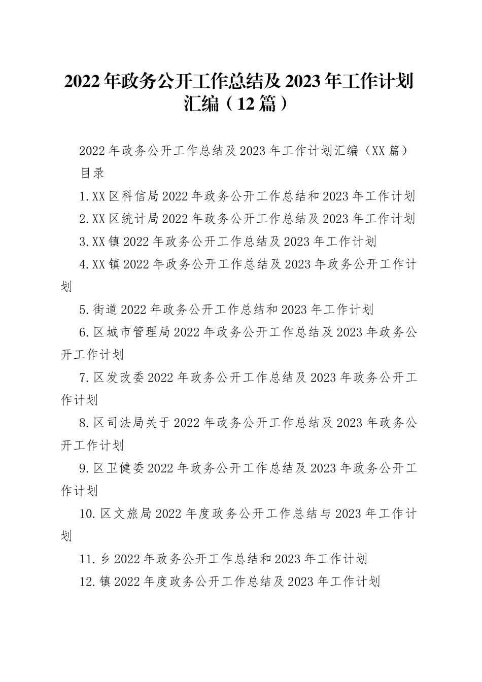 2022年政务公开工作总结及2023年工作计划汇编（12篇）_第1页