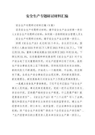 安全生产专题研讨材料汇编