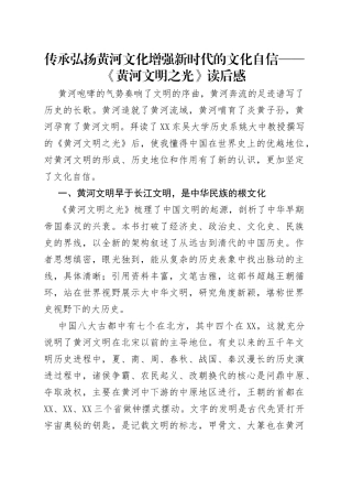 传承弘扬黄河文化增强新时代的文化自信——《黄河文明之光》读后感