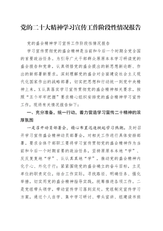 党的二十大精神学习宣传工作阶段性情况报告