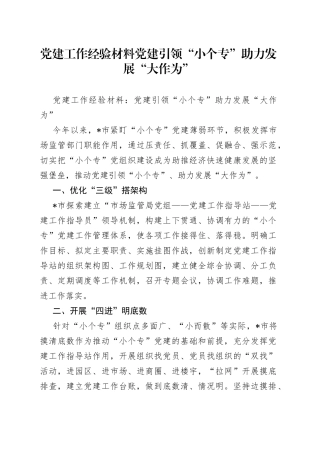 党建工作经验材料党建引领“小个专”助力发展“大作为”
