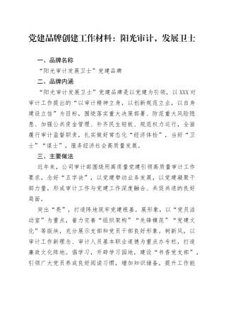 党建品牌创建工作材料：阳光审计，发展卫士