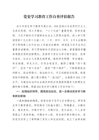 党史学习教育工作自查评估报告