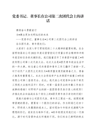 党委书记、董事长在公司第二次团代会上的讲话0