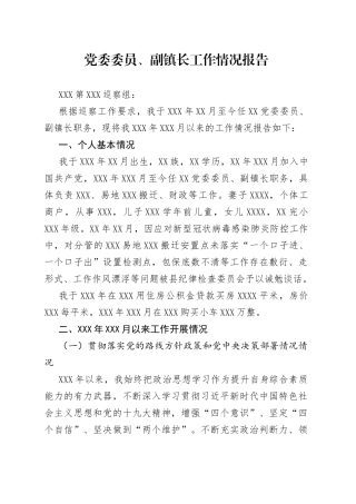 党委委员、副镇长工作情况报告