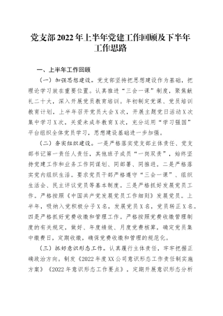 党支部2022年上半年党建工作回顾及下半年工作思路（1）