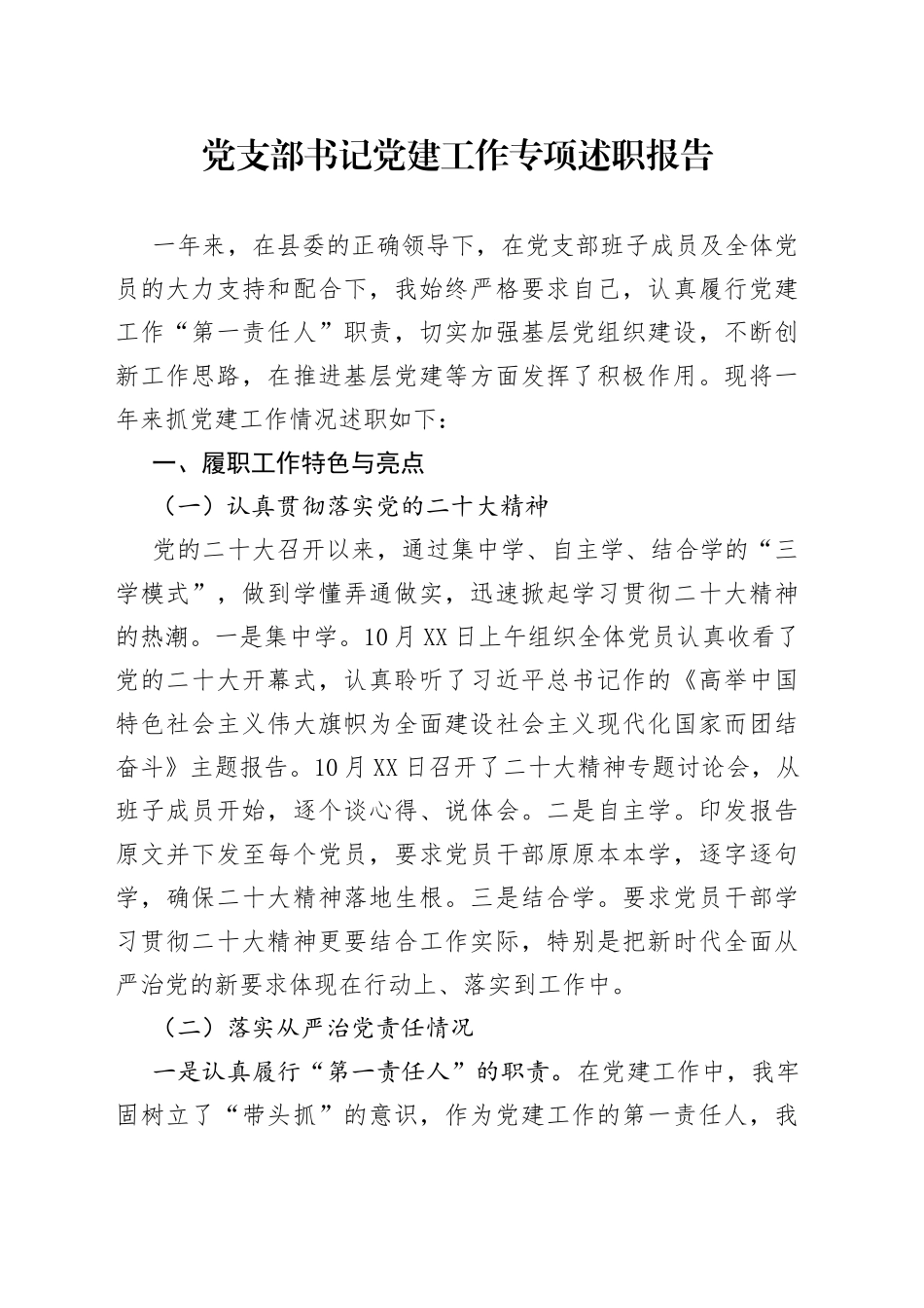 党支部书记党建工作专项述职报告3_第1页