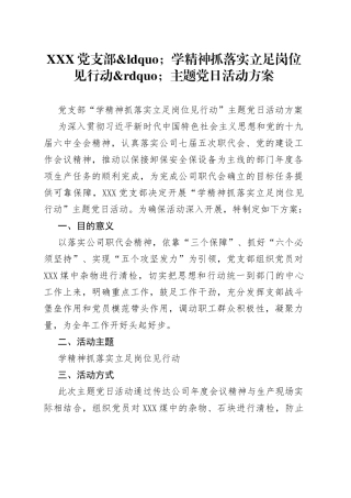 党支部学精神抓落实立足岗位见行动主题党日活动方案