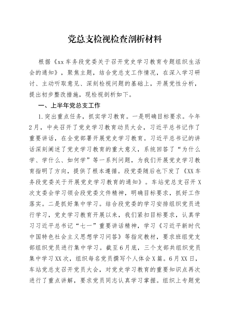 党总支检视检查剖析材料_第1页