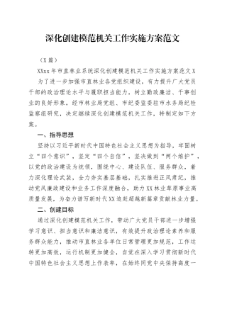 （2篇）深化创建模范机关工作实施方案范文