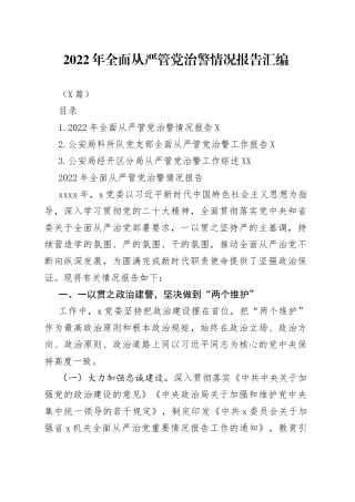 （3篇）2022年全面从严管党治警情况报告汇编