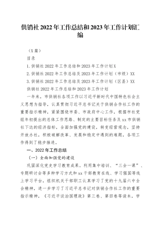 （3篇）供销社2022年工作总结和2023年工作计划汇编