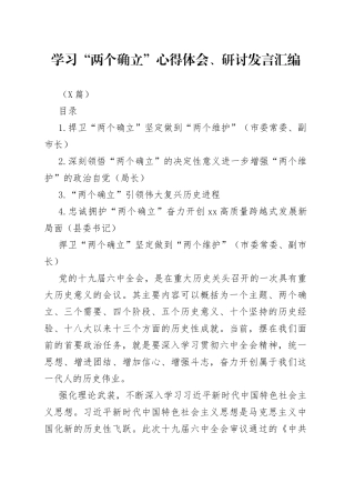 （4篇）学习“两个确立”心得体会、研讨发言汇编