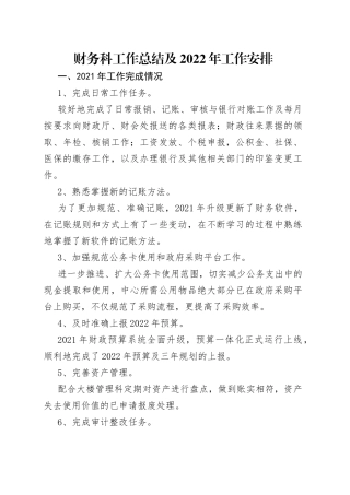 财务科工作总结及2022年工作安排