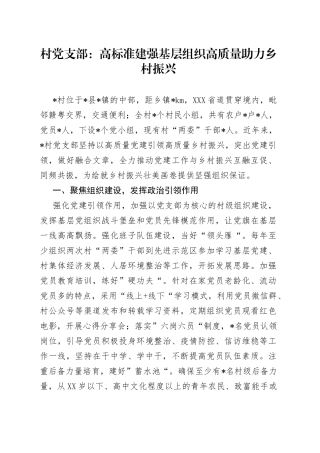 村党支部：高标准建强基层组织高质量助力乡村振兴