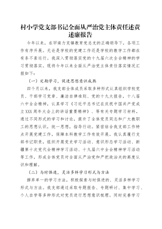 村小学党支部书记全面从严治党主体责任述责述廉报告