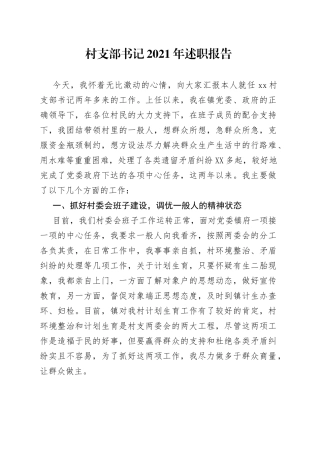村支部书记2021年述职报告