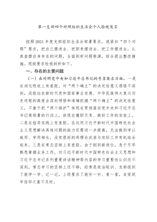 第一支部四个对照组织生活会个人检视发言