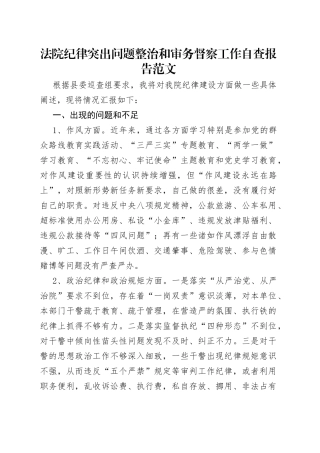 法院纪律突出问题整治和审务督察工作自查报告范文