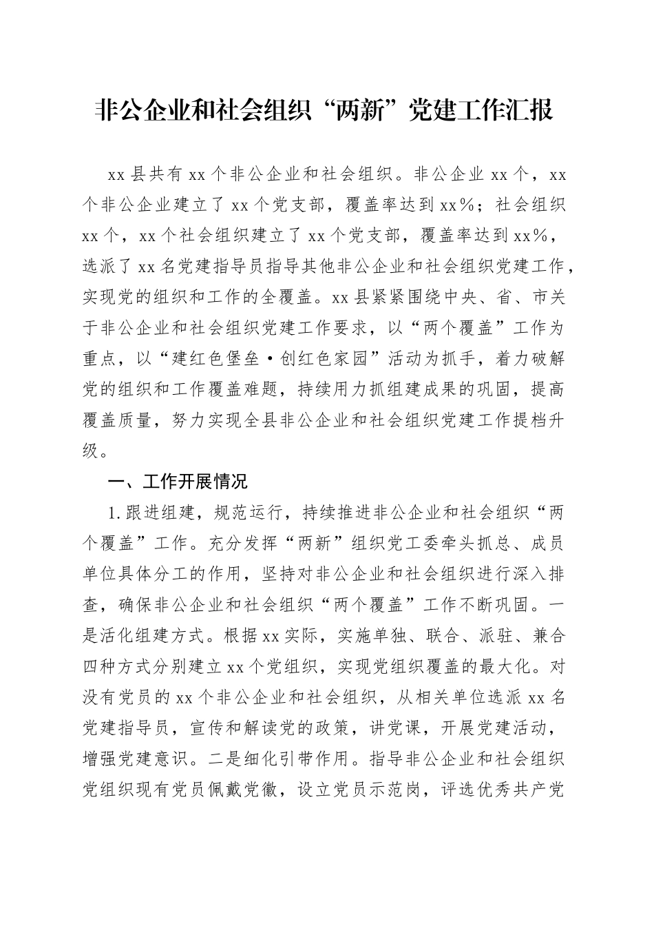 非公企业和社会组织“两新”党建工作汇报_第1页