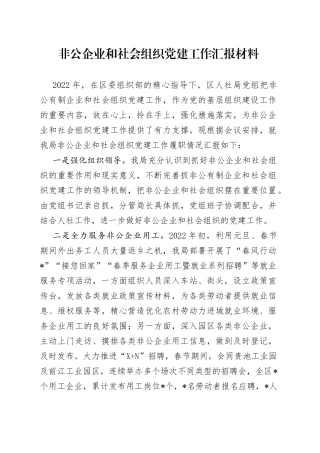 非公企业和社会组织党建工作汇报材料