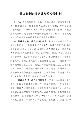 非公有制企业党建经验交流材料—今日公文网10