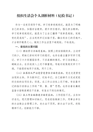 组织生活会个人剖析材料（纪检书记）