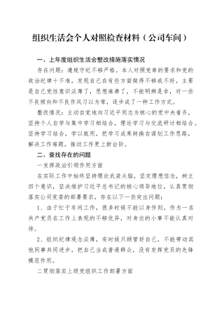 组织生活会个人对照检查材料（公司车间）