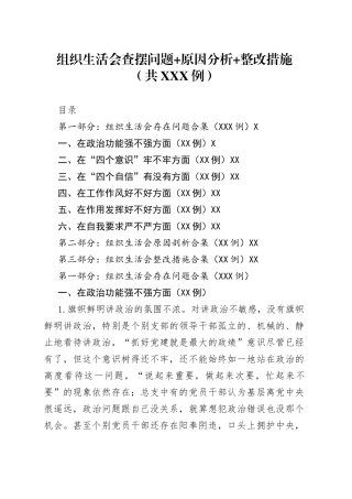 组织生活会查摆问题+原因分析+整改措施（共267例）