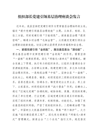 组织部长党建引领基层治理座谈会发言00321