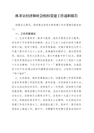 抓非公经济和社会组织党建工作述职报告