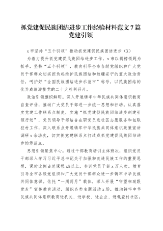 抓党建促民族团结进步工作经验材料范文7篇党建引领