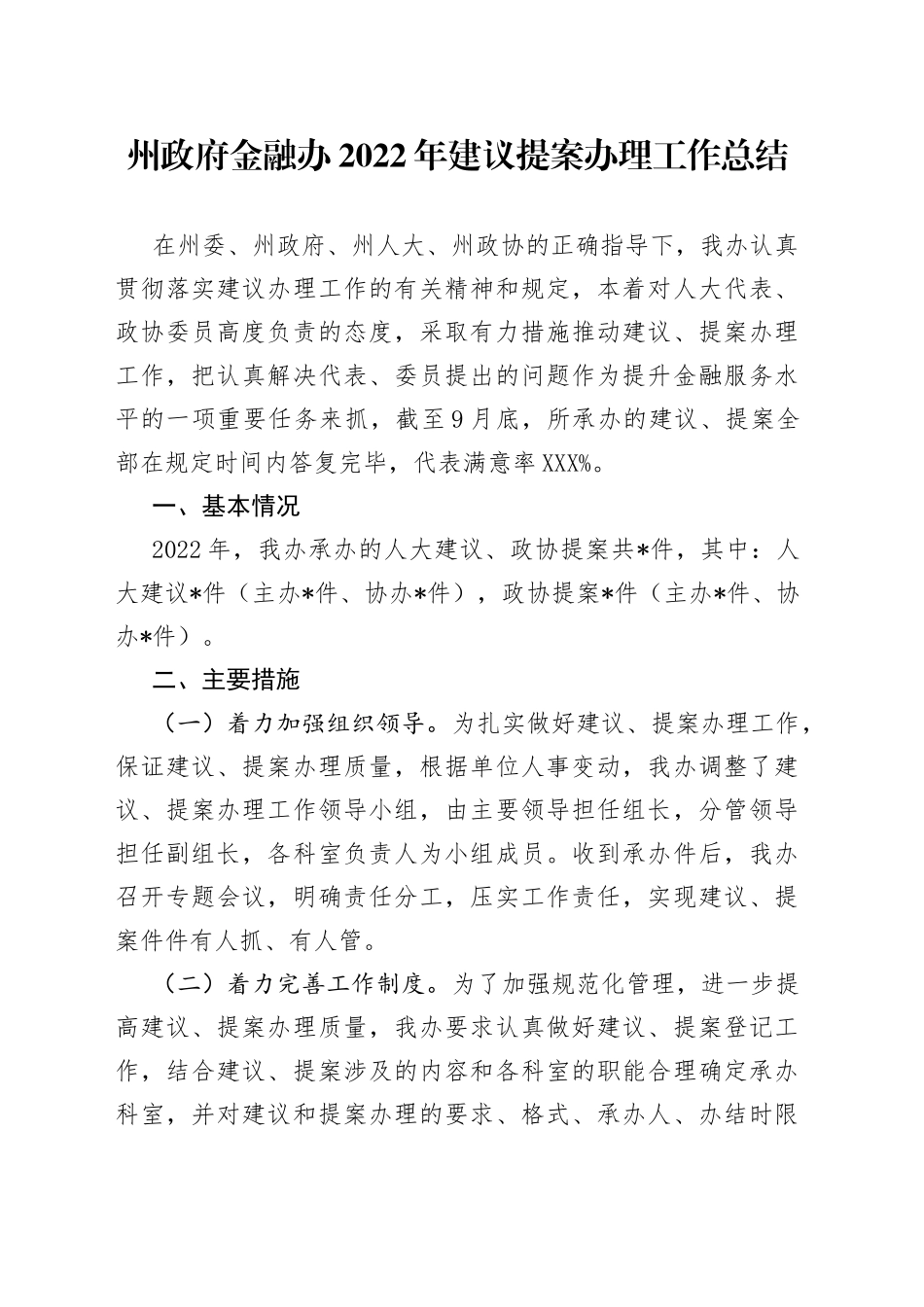 州政府金融办2022年建议提案办理工作总结_第1页