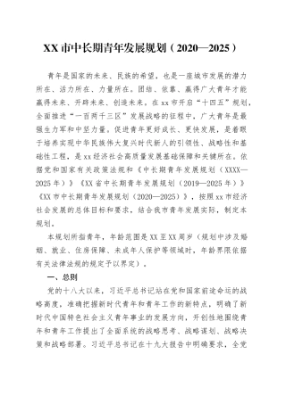 中长期青年发展规划