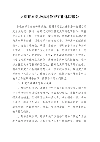 支部开展党史学习教育工作述职报告