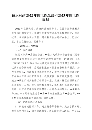 镇水利站2022年度工作总结和2023年度工作规划