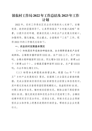 镇农村工作局2022年工作总结及2023年工作计划