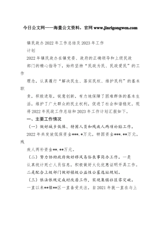 镇民政办2022年工作总结及2023年工作计划_1