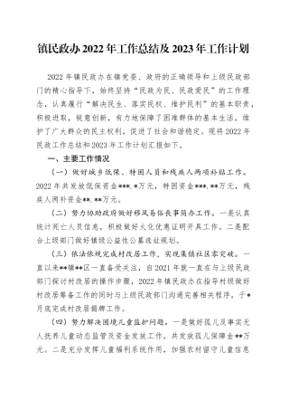 镇民政办2022年工作总结及2023年工作计划