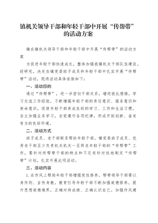 镇机关领导干部和年轻干部中开展“传帮带”的活动方案