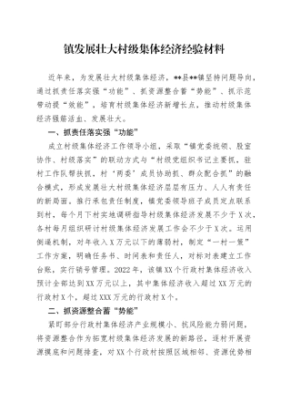 镇发展壮大村级集体经济经验材料