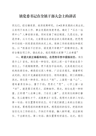 镇党委书记在全镇干部大会上的讲话