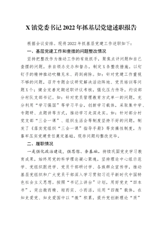 镇党委书记2022年抓基层党建述职报告