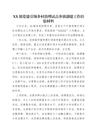 镇党建引领乡村治理试点乡镇创建工作经验材料