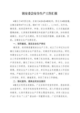 镇安委会安全生产工作汇报