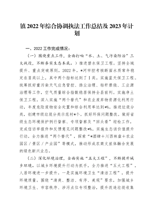 镇2022年综合协调执法工作总结及2023年计划